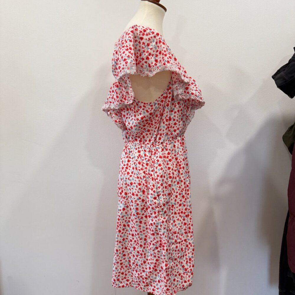 Old Navy Floral Waist Defined Flutter Sleeve Tie Back Mini Dress L Large - Picture 2 of 7